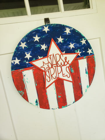 Stars & Stripes Patriotic Round Door Hanger - BLANK